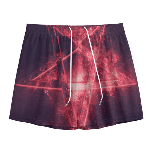 Fiery Reversed Pentagram Print Mesh Shorts