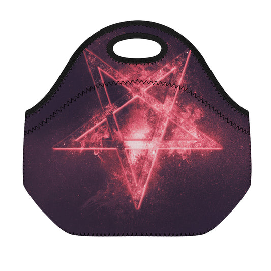 Fiery Reversed Pentagram Print Neoprene Lunch Bag