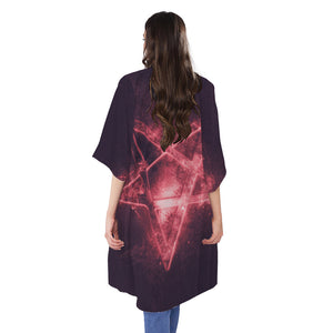 Fiery Reversed Pentagram Print Open Front Beach Cover Up