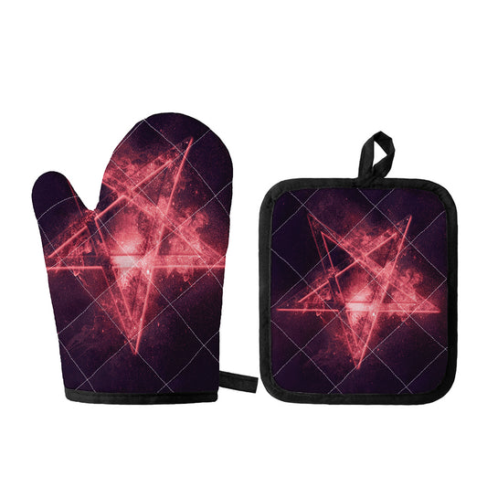Fiery Reversed Pentagram Print Oven Mitt And Pot Holder Set