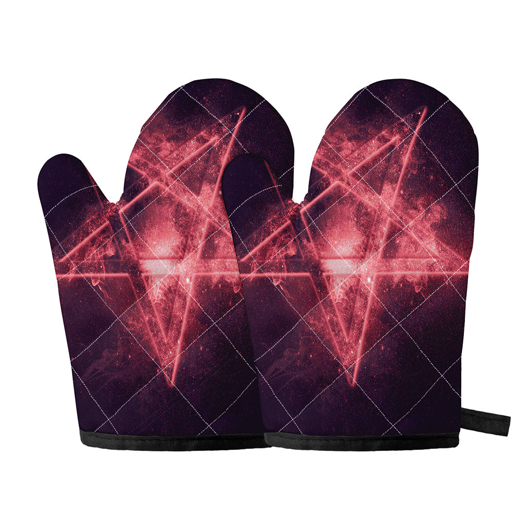 Fiery Reversed Pentagram Print Oven Mitts