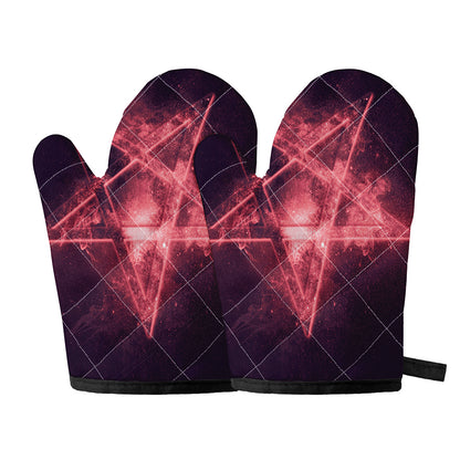 Fiery Reversed Pentagram Print Oven Mitts
