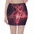 Fiery Reversed Pentagram Print Pencil Mini Skirt