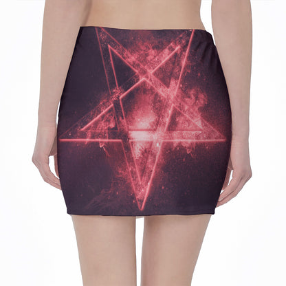 Fiery Reversed Pentagram Print Pencil Mini Skirt