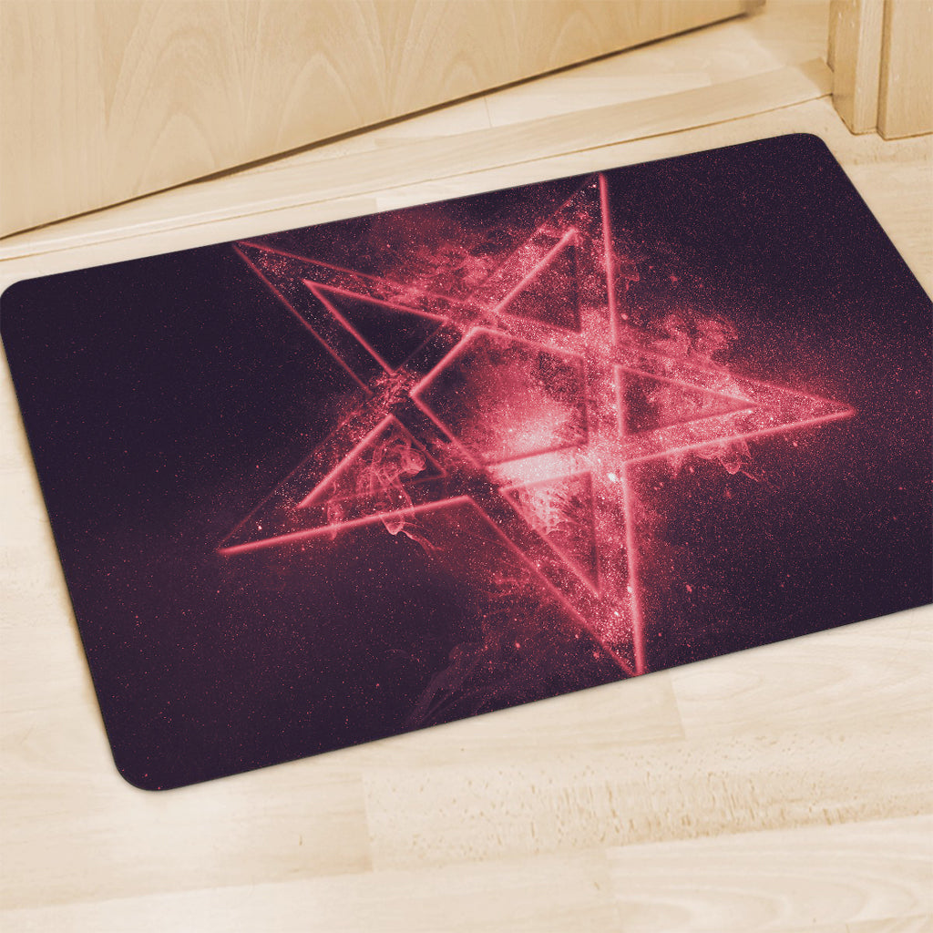 Fiery Reversed Pentagram Print Polyester Doormat