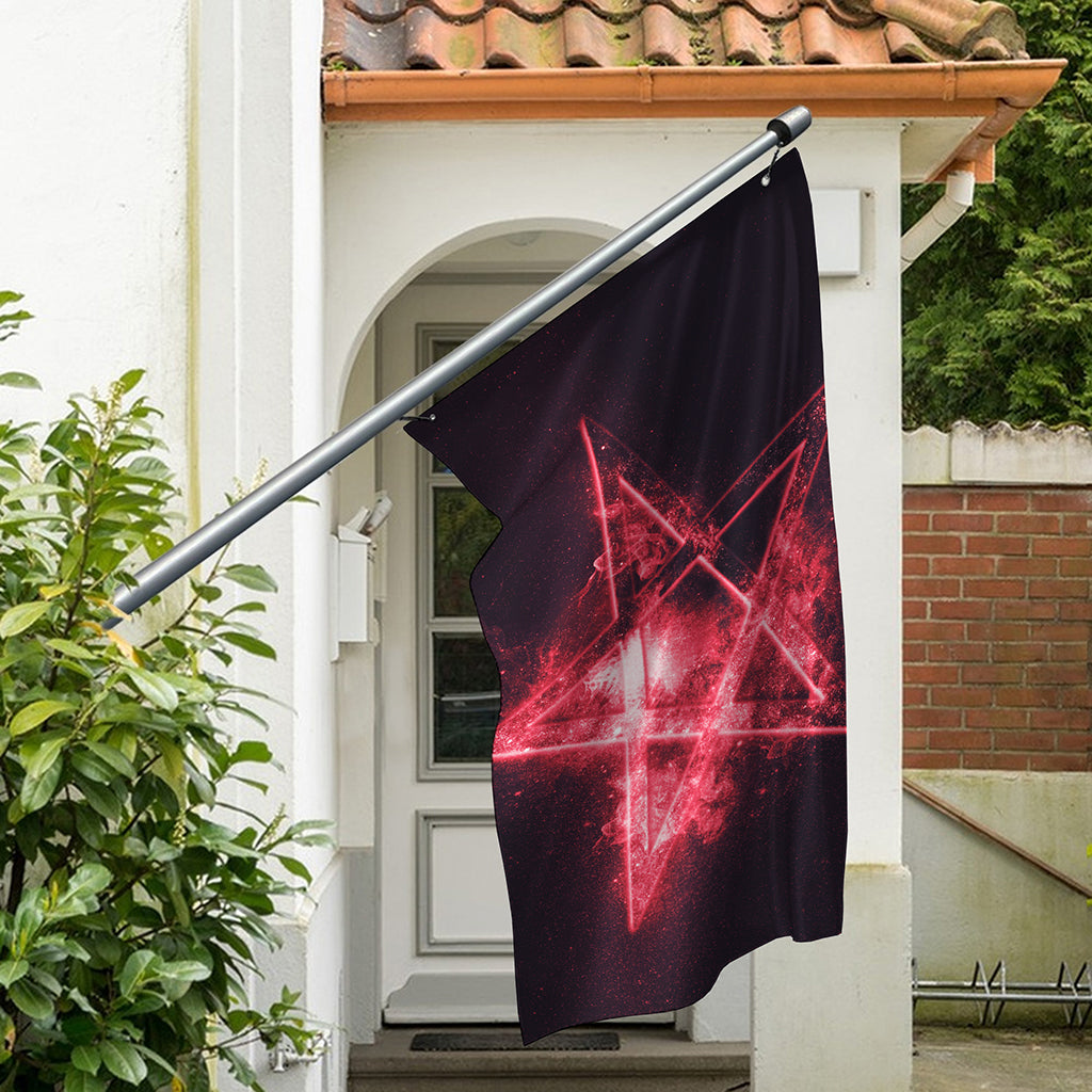 Fiery Reversed Pentagram Print Polyester Flag