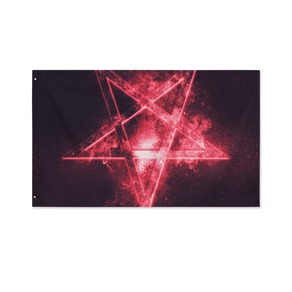 Fiery Reversed Pentagram Print Polyester Flag