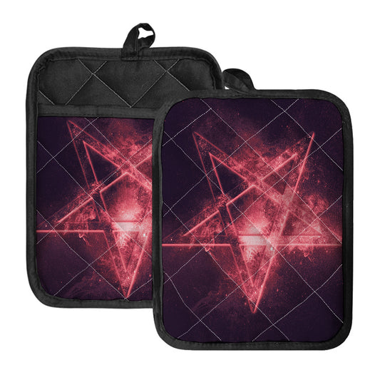 Fiery Reversed Pentagram Print Pot Holders With Pocket