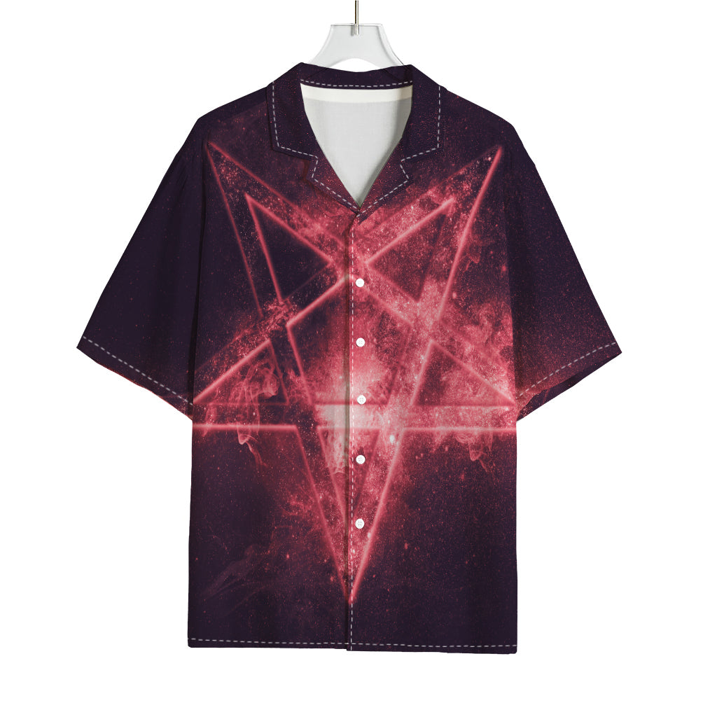 Fiery Reversed Pentagram Print Rayon Hawaiian Shirt
