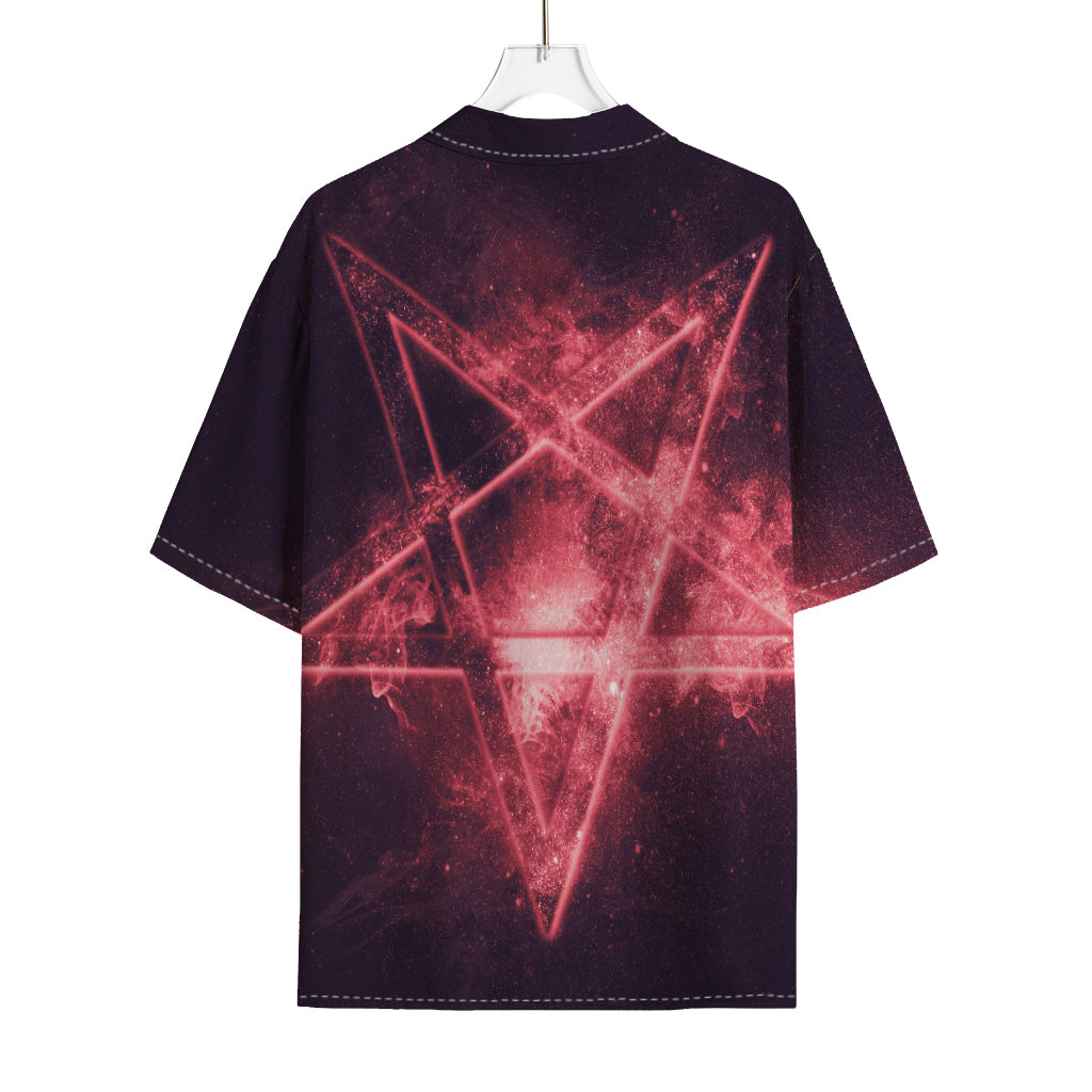 Fiery Reversed Pentagram Print Rayon Hawaiian Shirt