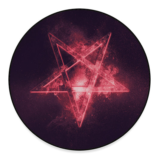 Fiery Reversed Pentagram Print Round Floor Mat