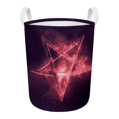 Fiery Reversed Pentagram Print Round Laundry Basket