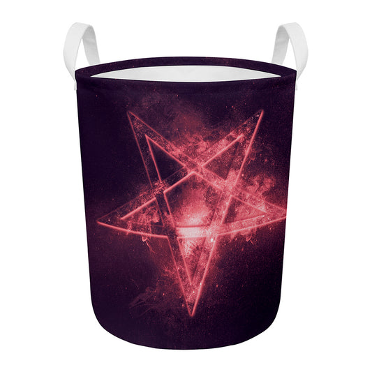 Fiery Reversed Pentagram Print Round Laundry Basket