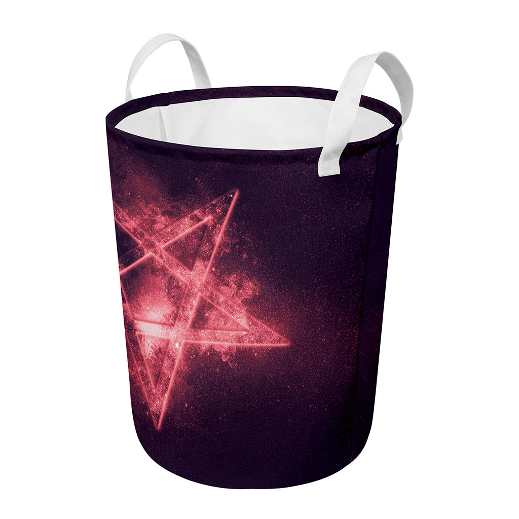 Fiery Reversed Pentagram Print Round Laundry Basket