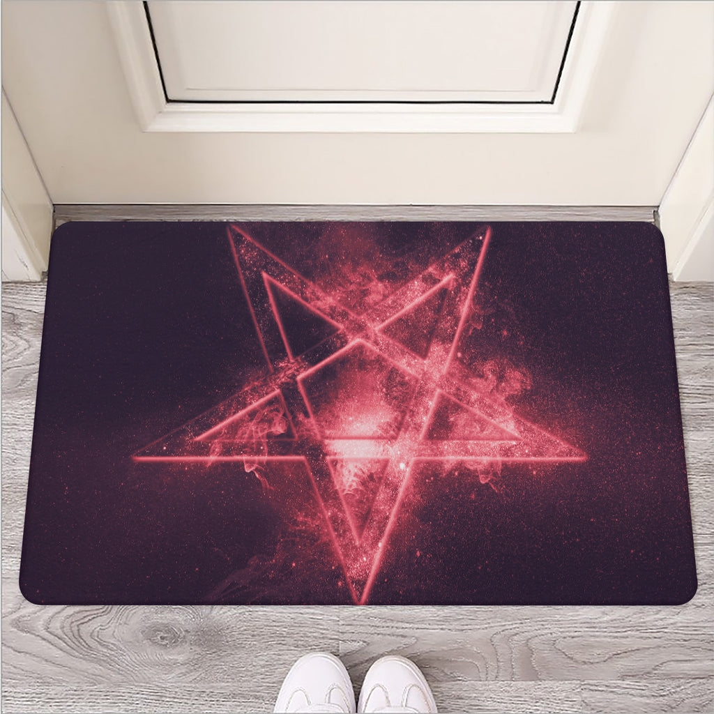 Fiery Reversed Pentagram Print Rubber Doormat