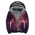 Fiery Reversed Pentagram Print Sherpa Lined Zip Up Hoodie
