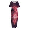 Fiery Reversed Pentagram Print Short Sleeve Long Nightdress