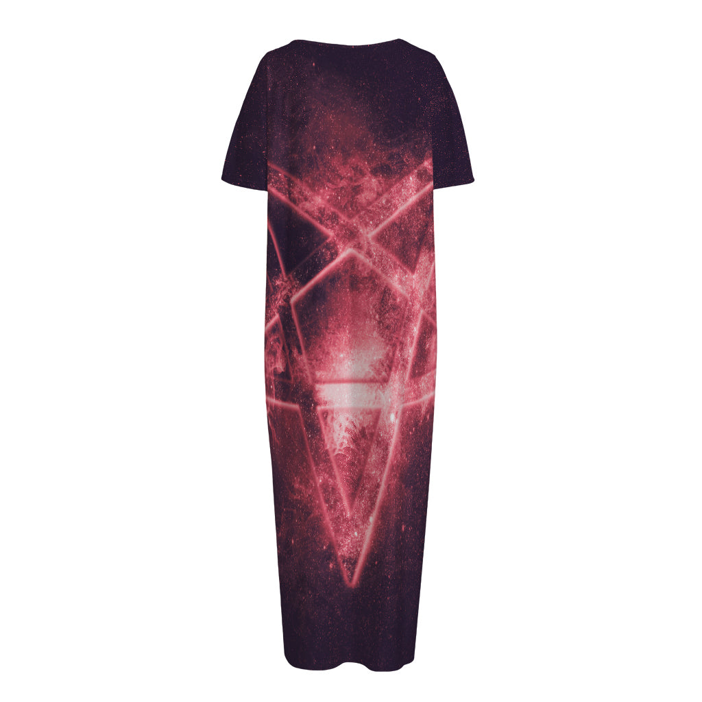 Fiery Reversed Pentagram Print Short Sleeve Long Nightdress