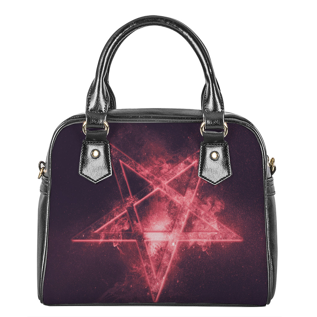 Fiery Reversed Pentagram Print Shoulder Handbag