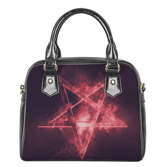 Fiery Reversed Pentagram Print Shoulder Handbag