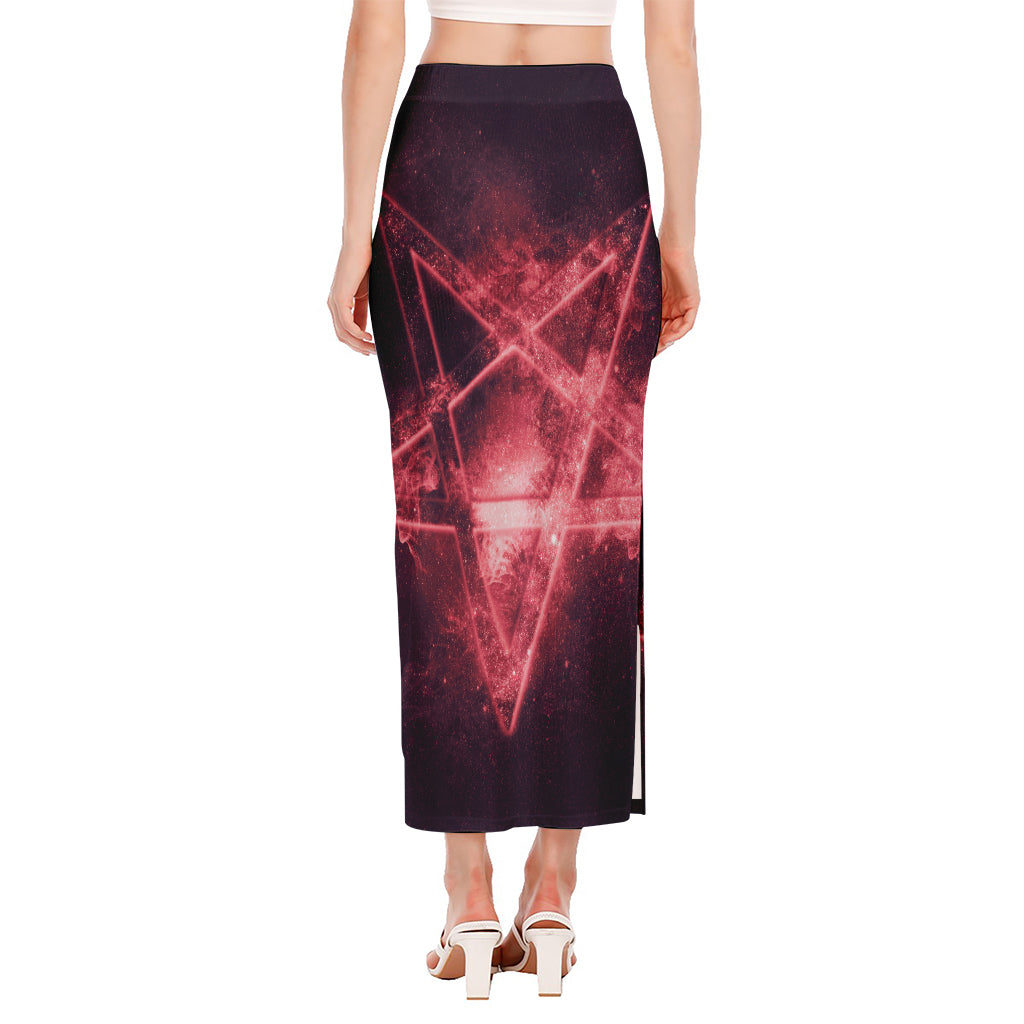 Fiery Reversed Pentagram Print Side Slit Maxi Skirt