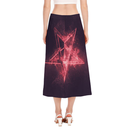 Fiery Reversed Pentagram Print Side Slit Midi Skirt