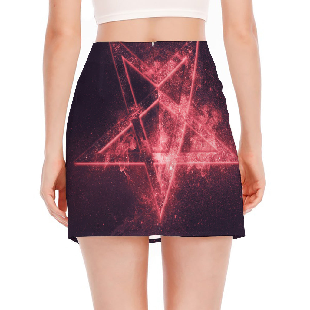 Fiery Reversed Pentagram Print Side Slit Mini Skirt