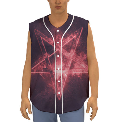 Fiery Reversed Pentagram Print Sleeveless Baseball Jersey