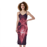 Fiery Reversed Pentagram Print Slim Fit Midi Cami Dress
