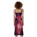 Fiery Reversed Pentagram Print Slim Fit Midi Cami Dress