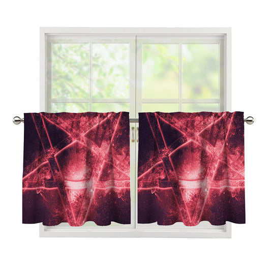 Fiery Reversed Pentagram Print Tier Curtains