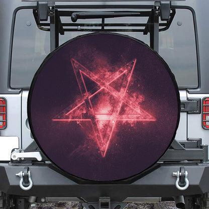 Fiery Reversed Pentagram Print Tire Cover