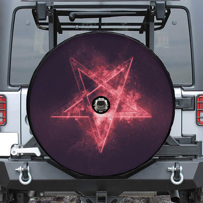 Fiery Reversed Pentagram Print Tire Cover With Camera Hole
