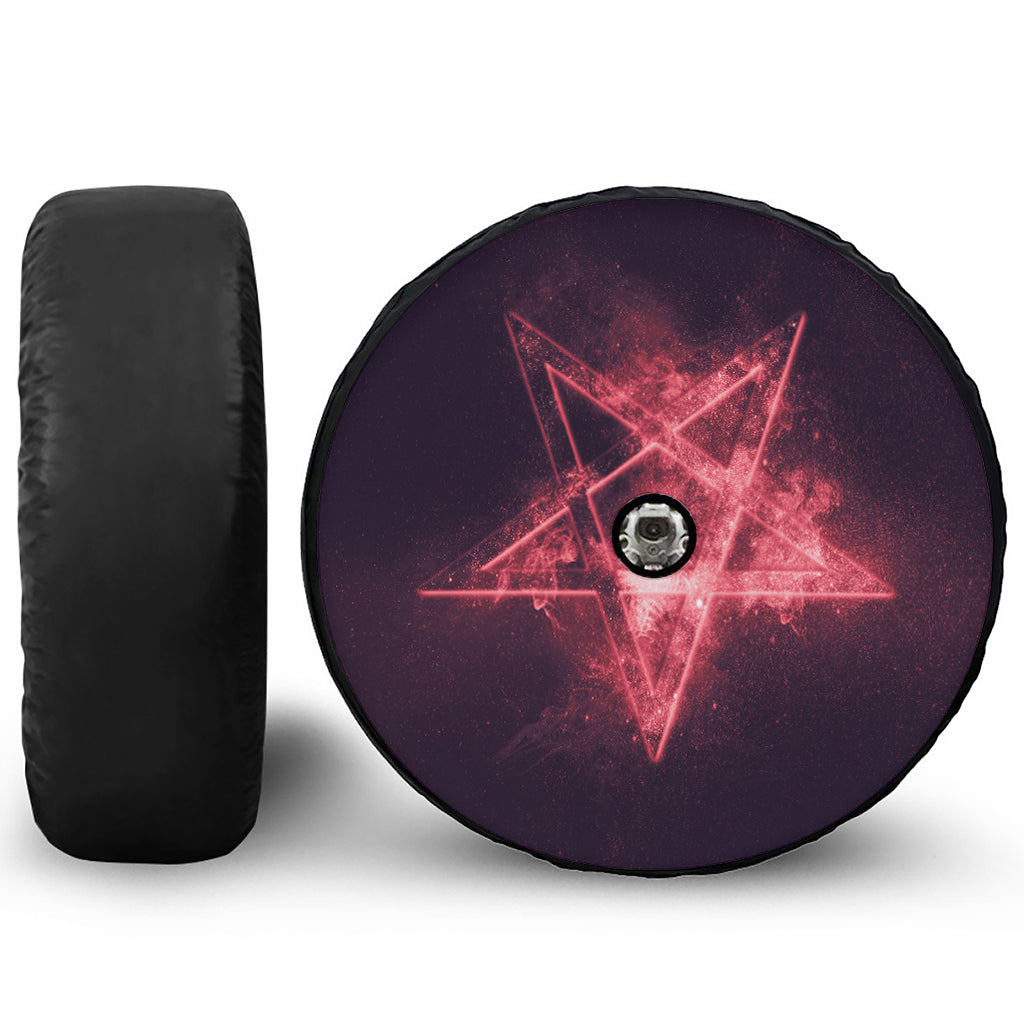 Fiery Reversed Pentagram Print Tire Cover With Camera Hole