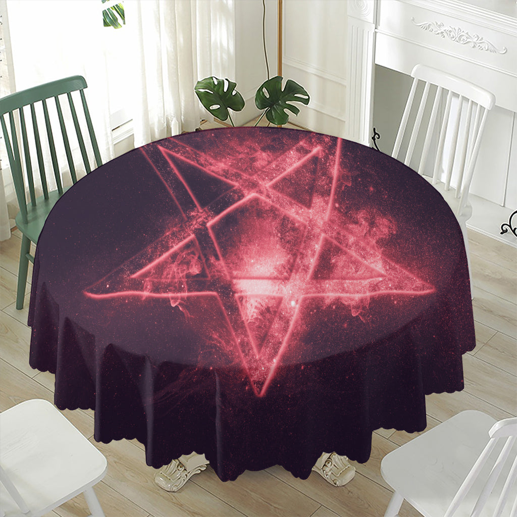 Fiery Reversed Pentagram Print Waterproof Round Tablecloth