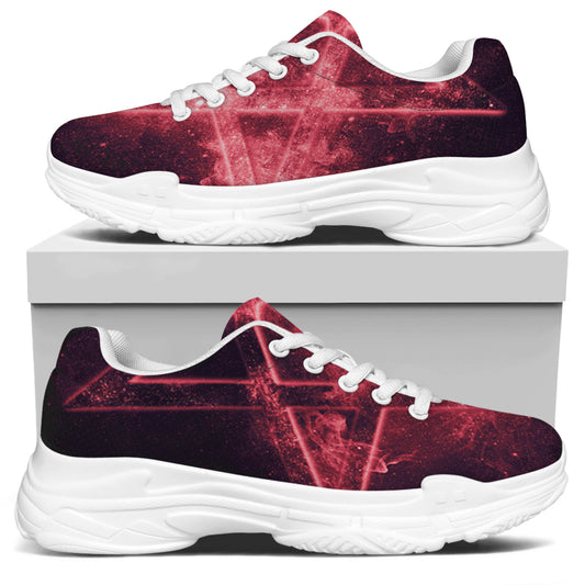 Fiery Reversed Pentagram Print White Chunky Shoes