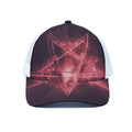 Fiery Reversed Pentagram Print White Mesh Trucker Hat