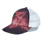 Fiery Reversed Pentagram Print White Mesh Trucker Cap