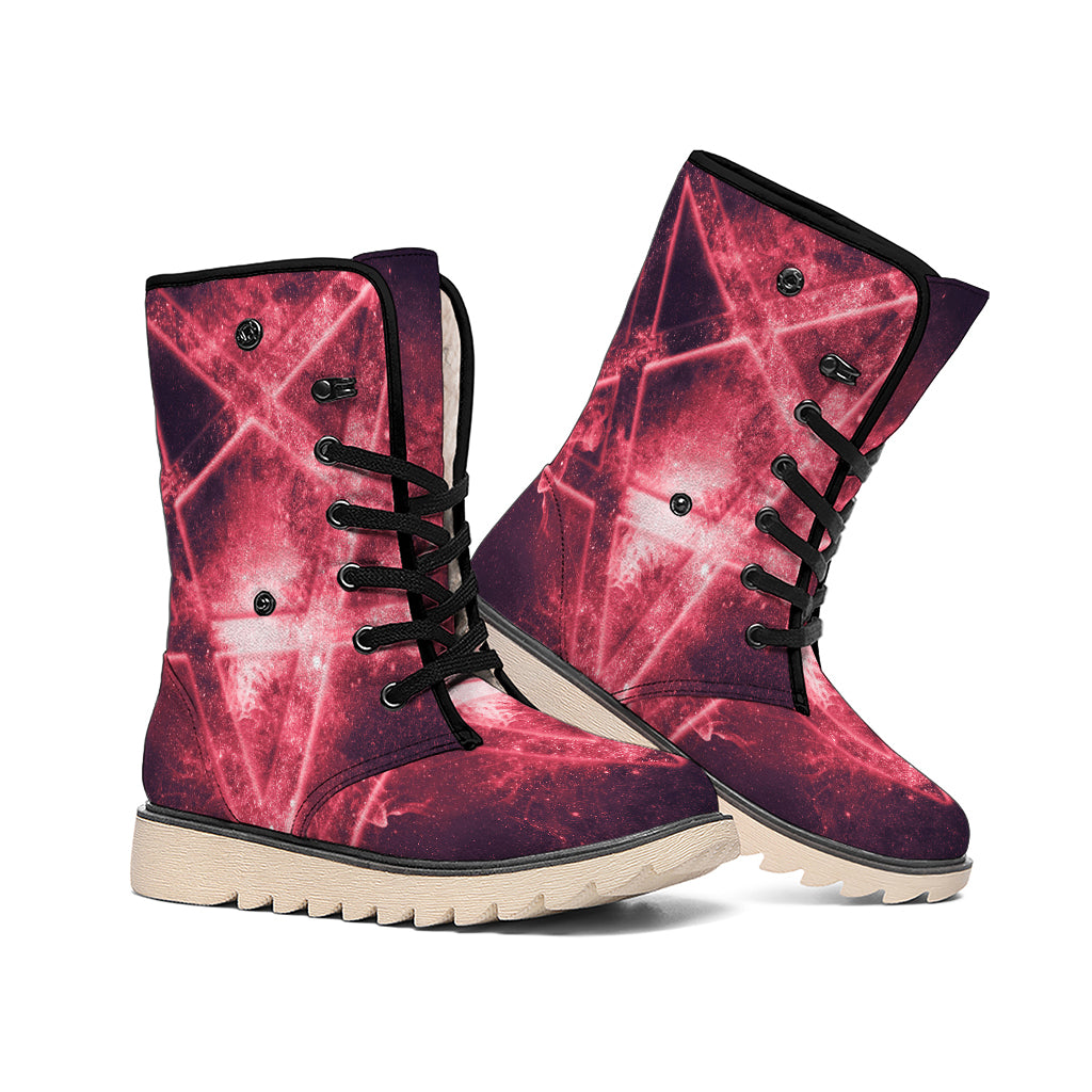 Fiery Reversed Pentagram Print Winter Boots