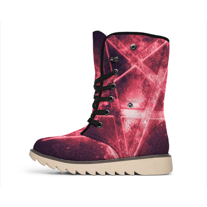 Fiery Reversed Pentagram Print Winter Boots