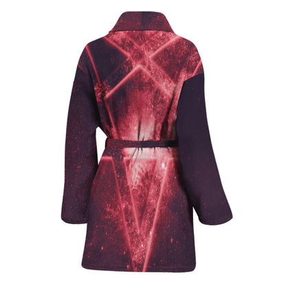 Fiery Reversed Pentagram Print Women's Bathrobe