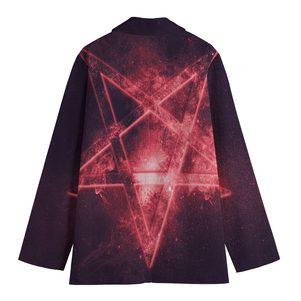 Fiery Reversed Pentagram Print Women's Blazer