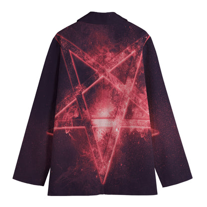 Fiery Reversed Pentagram Print Women's Blazer