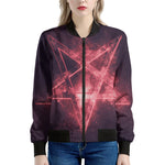 Fiery Reversed Pentagram Print Women's Bomber Jacket