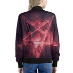 Fiery Reversed Pentagram Print Women's Bomber Jacket