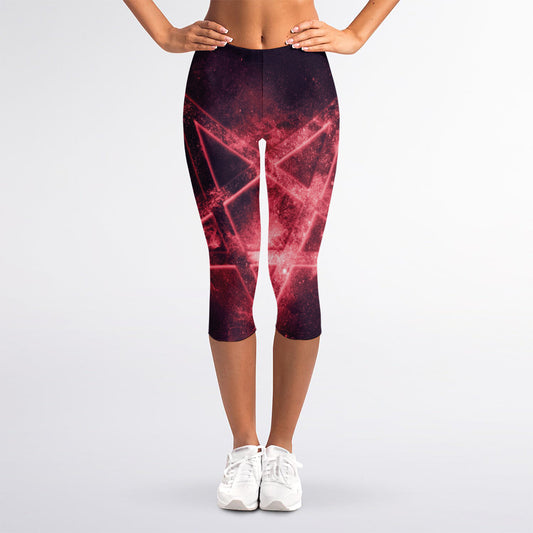 Fiery Reversed Pentagram Print Women's Capri Leggings