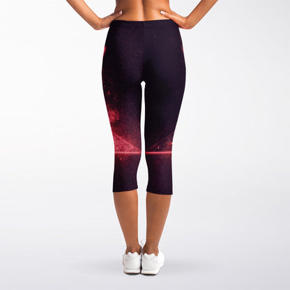 Fiery Reversed Pentagram Print Women's Capri Leggings