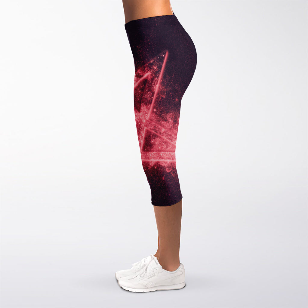 Fiery Reversed Pentagram Print Women's Capri Leggings