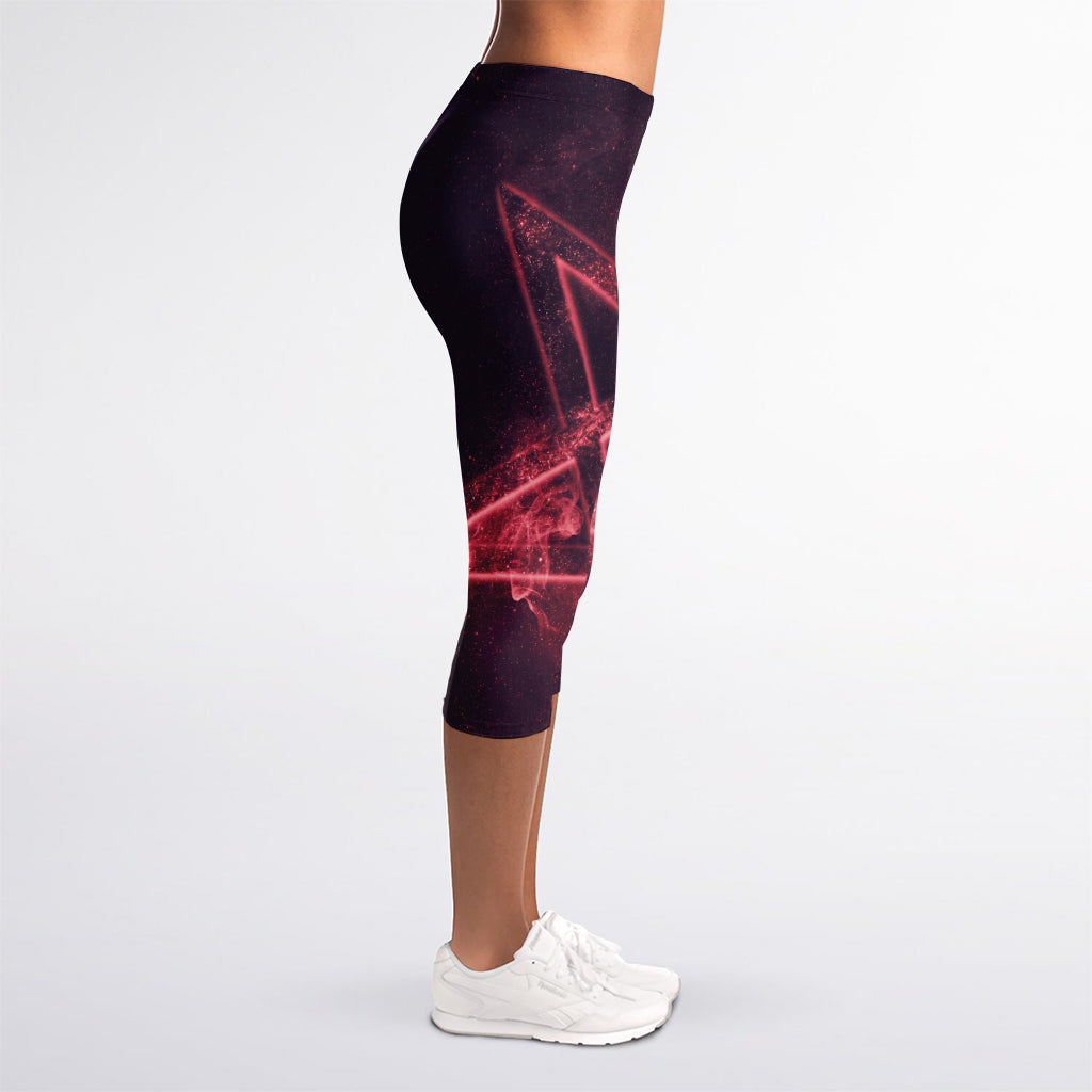 Fiery Reversed Pentagram Print Women's Capri Leggings