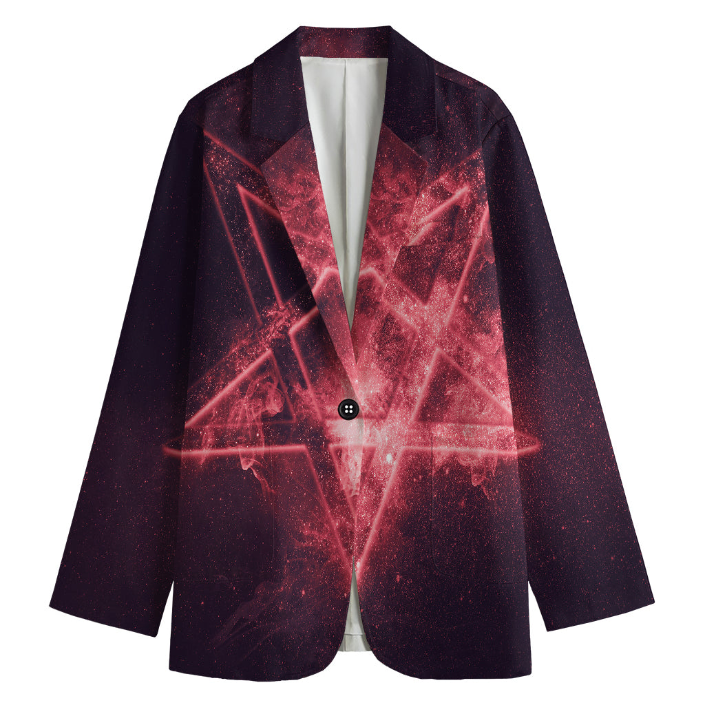 Fiery Reversed Pentagram Print Women's Cotton Blazer